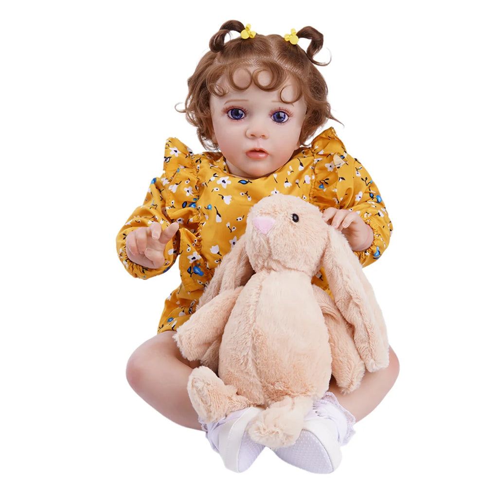 Boneca Bebê Reborn Silicone Realista 55cm Conjunto de Roupa Mamadeira Chupeta Brastoy