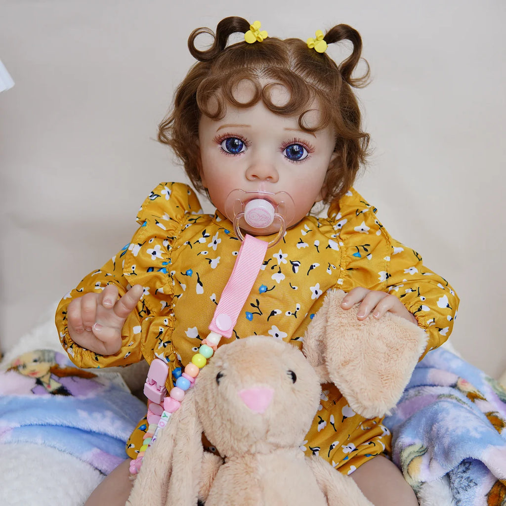 Boneca Bebê Reborn Silicone Realista 55cm Conjunto de Roupa Mamadeira Chupeta Brastoy