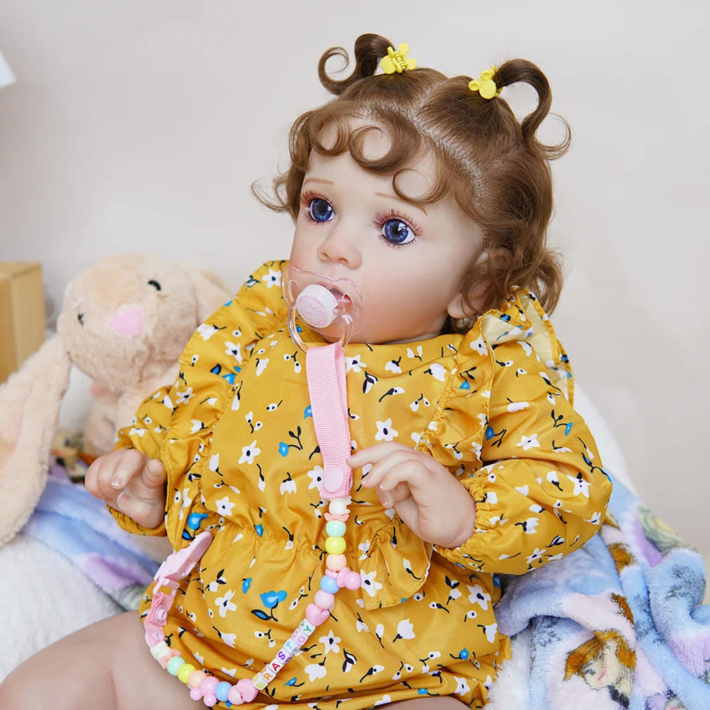 Boneca Bebê Reborn Silicone Realista 55cm Conjunto de Roupa Mamadeira Chupeta Brastoy