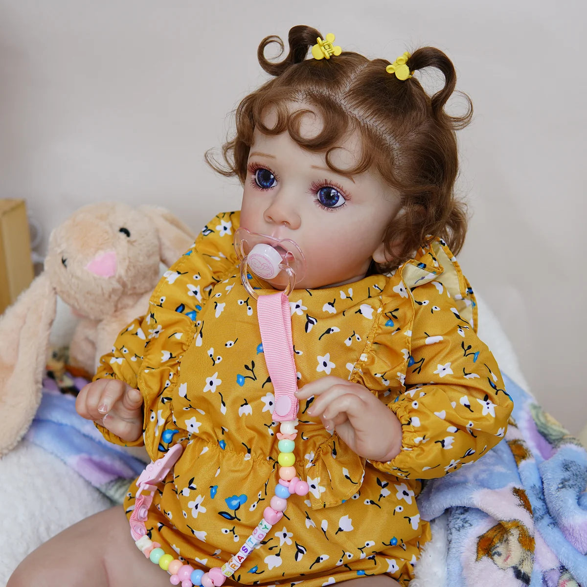 Boneca Bebê Reborn Silicone Realista 55cm Conjunto de Roupa Mamadeira Chupeta Brastoy