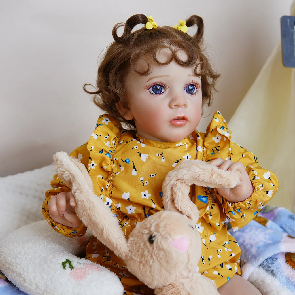 Boneca Bebê Reborn Silicone Realista 55cm Conjunto de Roupa Mamadeira Chupeta Brastoy