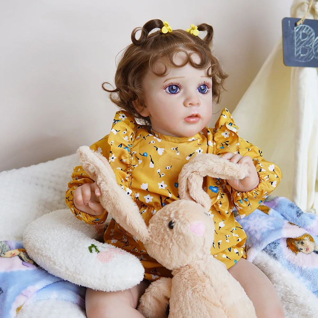 Boneca Bebê Reborn Silicone Realista 55cm Conjunto de Roupa Mamadeira Chupeta Brastoy