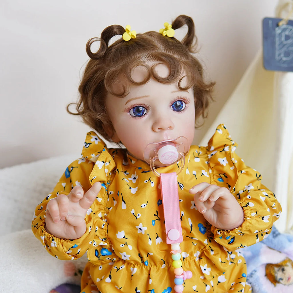 Boneca Bebê Reborn Silicone Realista 55cm Conjunto de Roupa Mamadeira Chupeta Brastoy