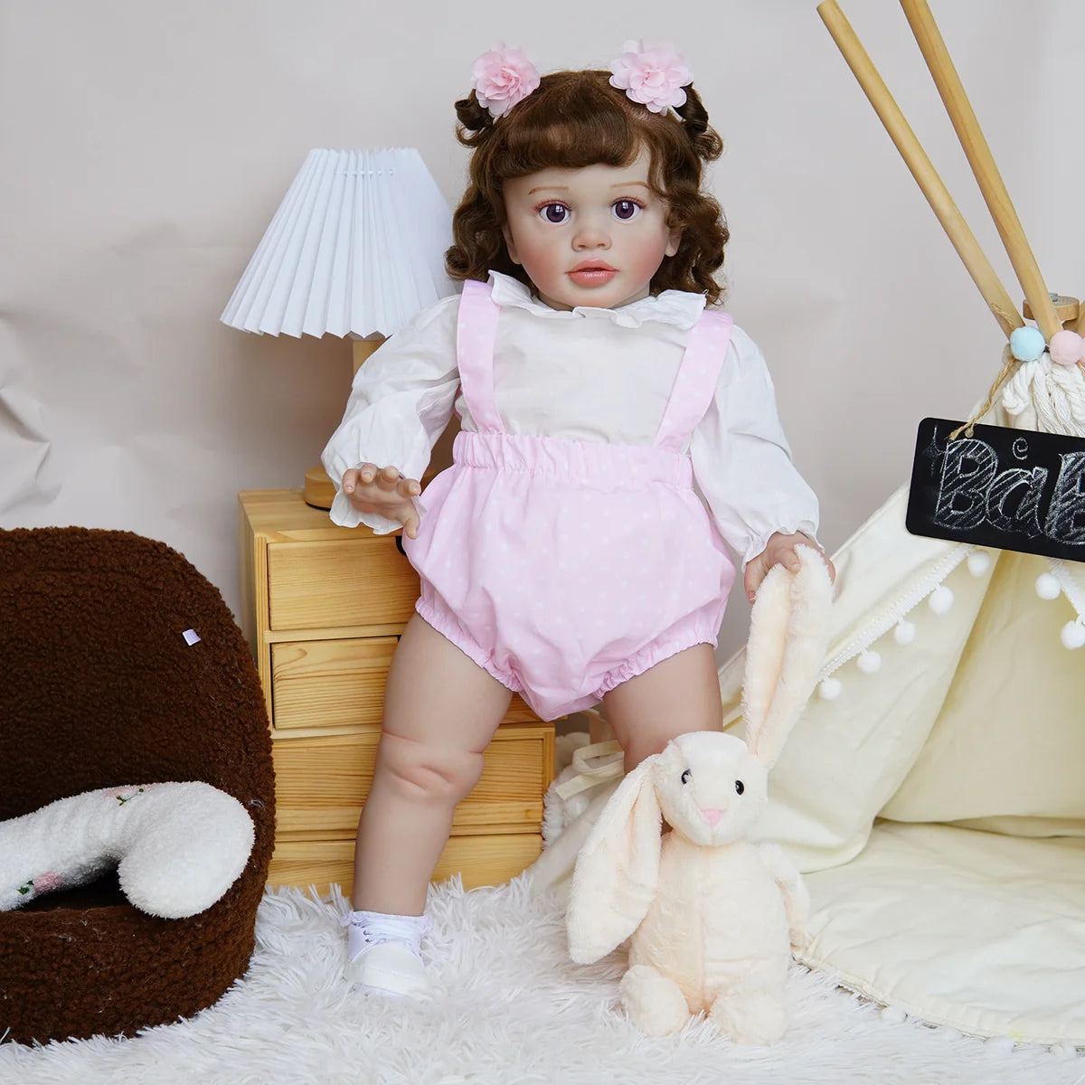 Boneca Bebê Reborn Corpo de Tecido 65cm Conjunto de Roupa Mamadeira Chupeta Brastoy