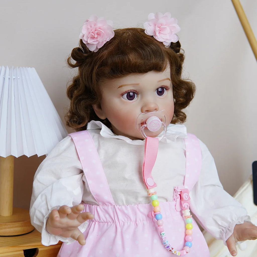 Boneca Bebê Reborn Corpo de Tecido 65cm Conjunto de Roupa Mamadeira Chupeta Brastoy