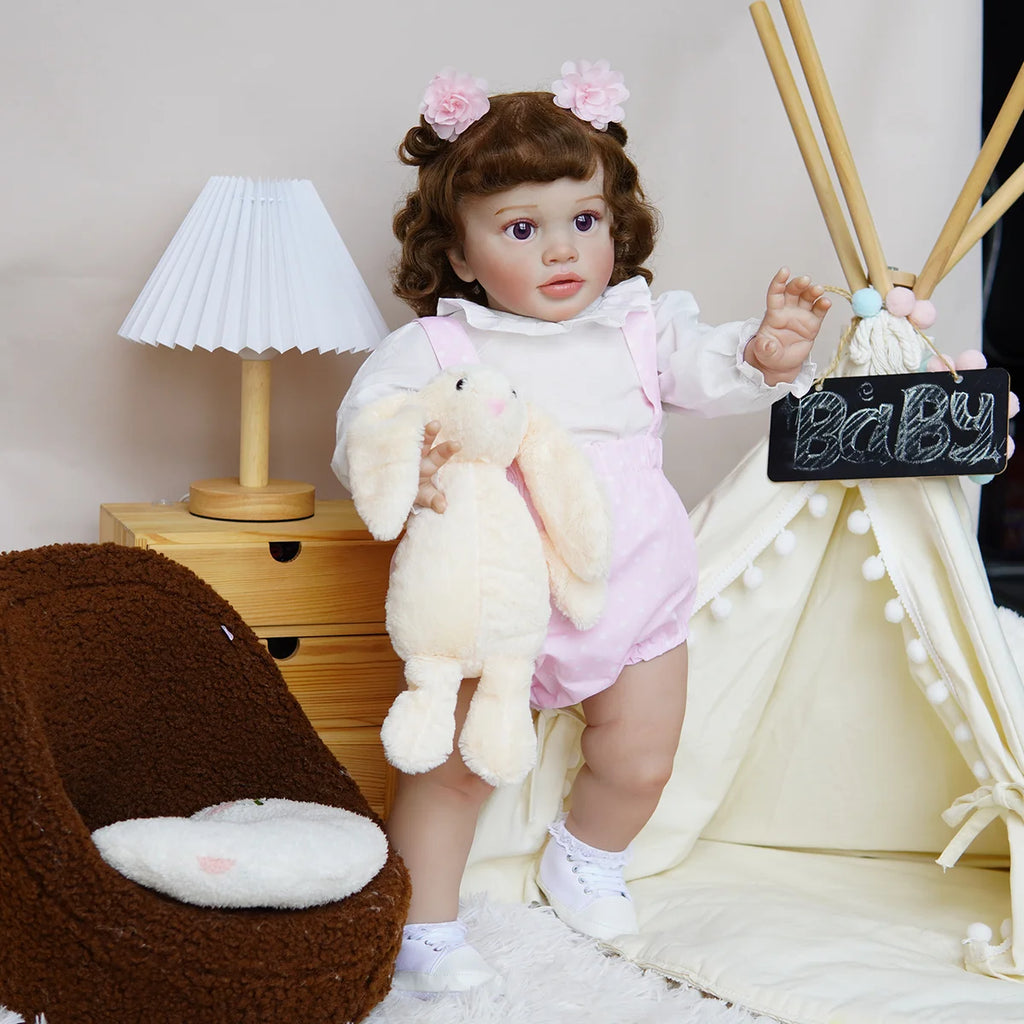 Boneca Bebê Reborn Corpo de Tecido 65cm Conjunto de Roupa Mamadeira Chupeta Brastoy