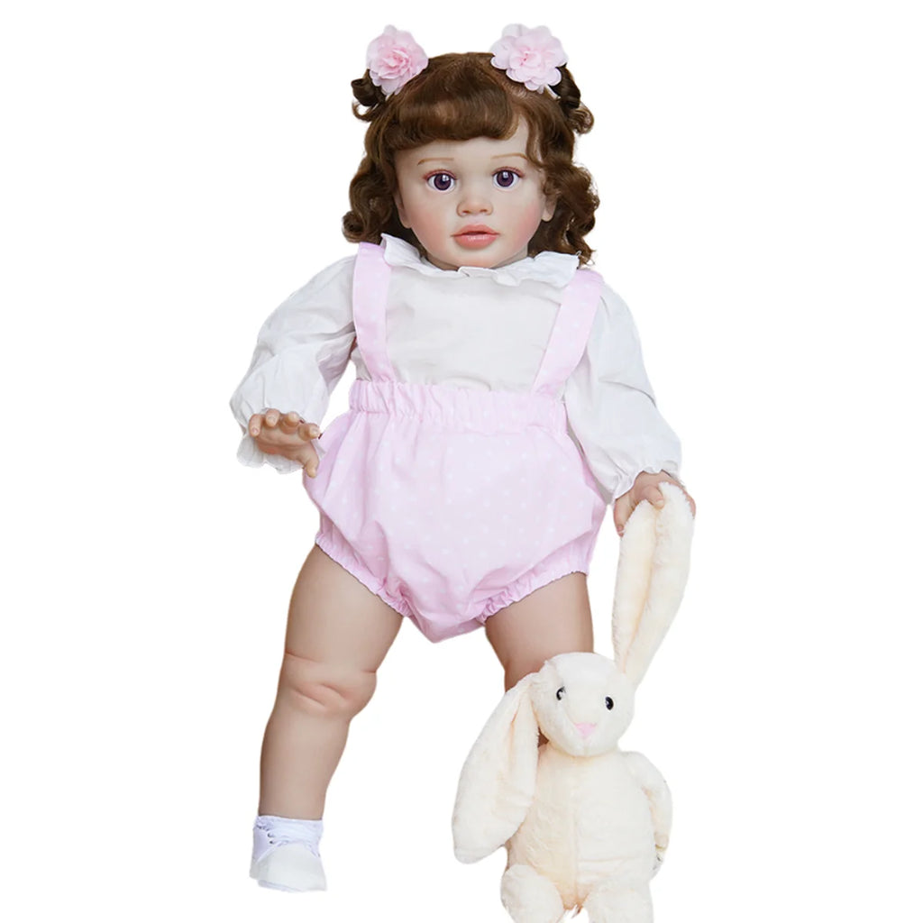 Boneca Bebê Reborn Corpo de Tecido 65cm Conjunto de Roupa Mamadeira Chupeta Brastoy
