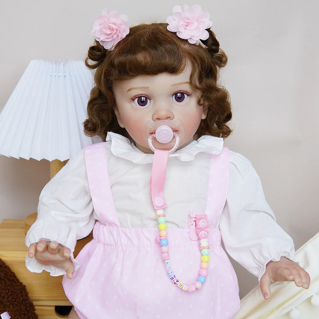 Boneca Bebê Reborn Corpo de Tecido 65cm Conjunto de Roupa Mamadeira Chupeta Brastoy