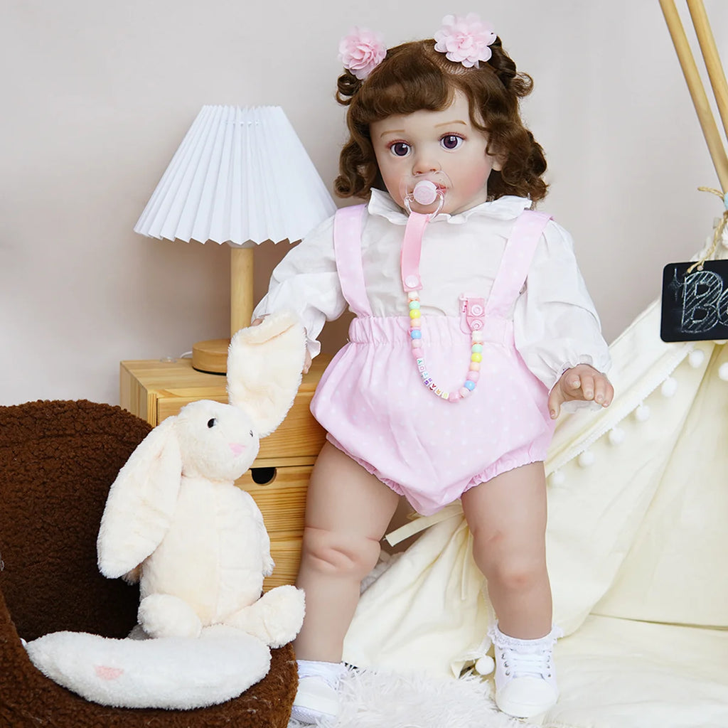 Boneca Bebê Reborn Corpo de Tecido 65cm Conjunto de Roupa Mamadeira Chupeta Brastoy