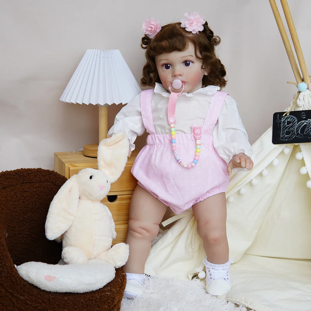 Boneca Bebê Reborn Corpo de Tecido 65cm Conjunto de Roupa Mamadeira Chupeta Brastoy