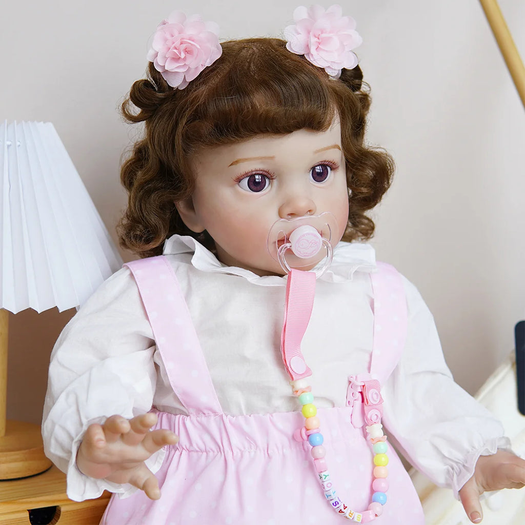 Boneca Bebê Reborn Corpo de Tecido 65cm Conjunto de Roupa Mamadeira Chupeta Brastoy