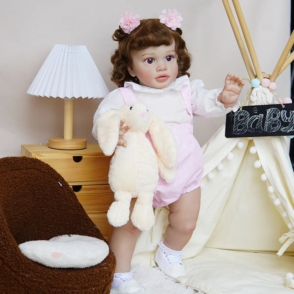 Boneca Bebê Reborn Corpo de Tecido 65cm Conjunto de Roupa Mamadeira Chupeta Brastoy