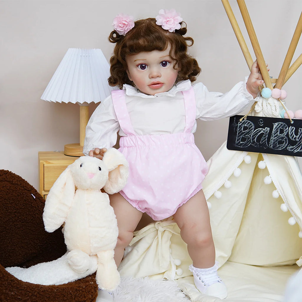 Boneca Bebê Reborn Corpo de Tecido 65cm Conjunto de Roupa Mamadeira Chupeta Brastoy