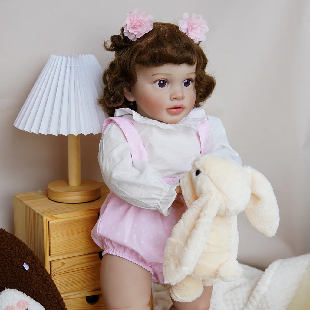 Boneca Bebê Reborn Corpo de Tecido 65cm Conjunto de Roupa Mamadeira Chupeta Brastoy
