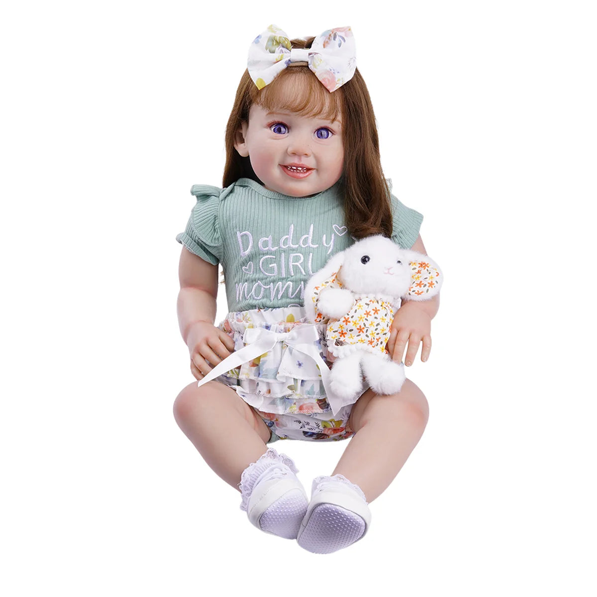 Boneca Bebê Reborn Corpo de Tecido 65cm Conjunto de Roupa Mamadeira Chupeta Brastoy