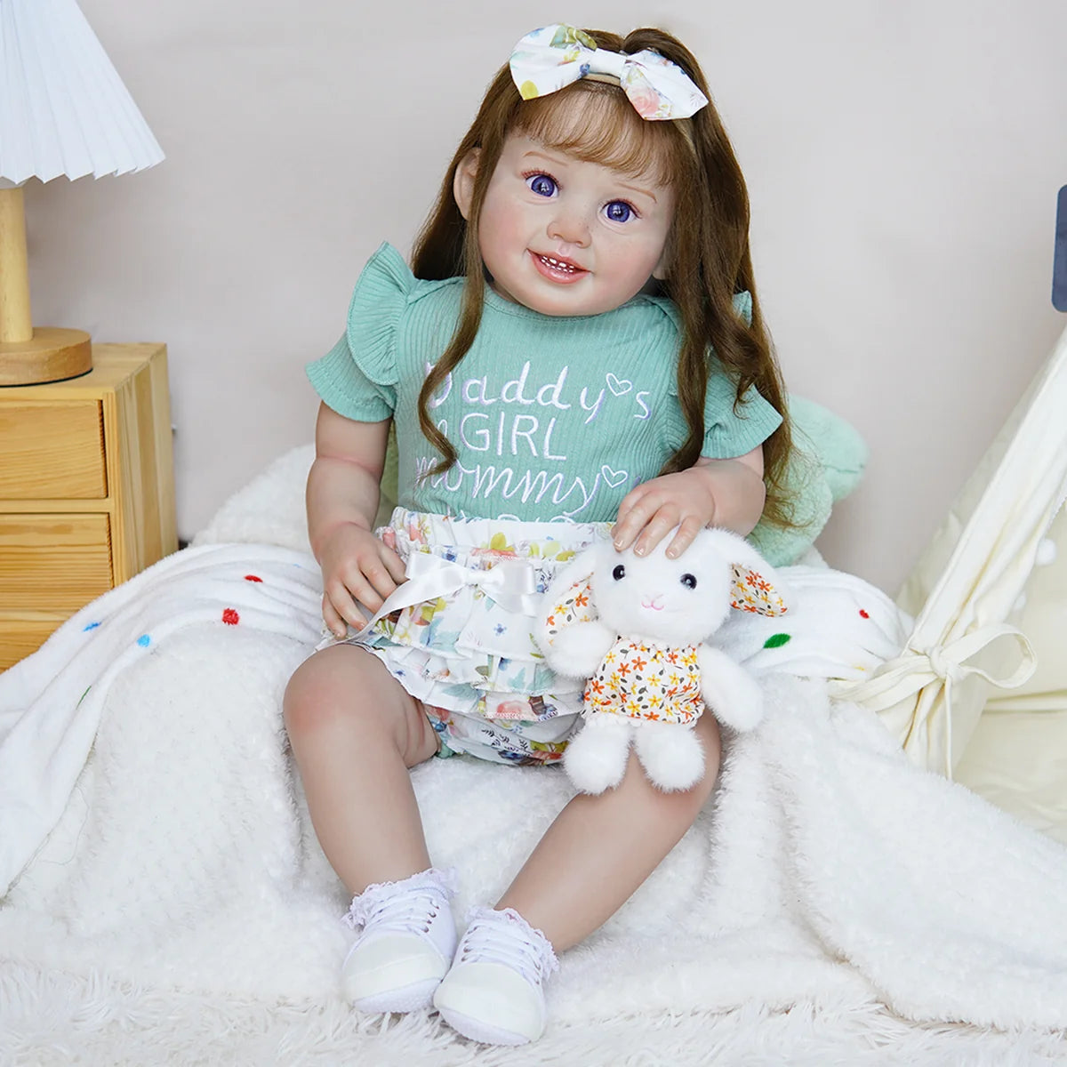 Boneca Bebê Reborn Corpo de Tecido 65cm Conjunto de Roupa Mamadeira Chupeta Brastoy