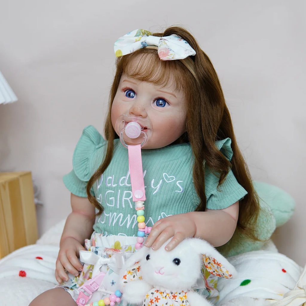 Boneca Bebê Reborn Corpo de Tecido 65cm Conjunto de Roupa Mamadeira Chupeta Brastoy