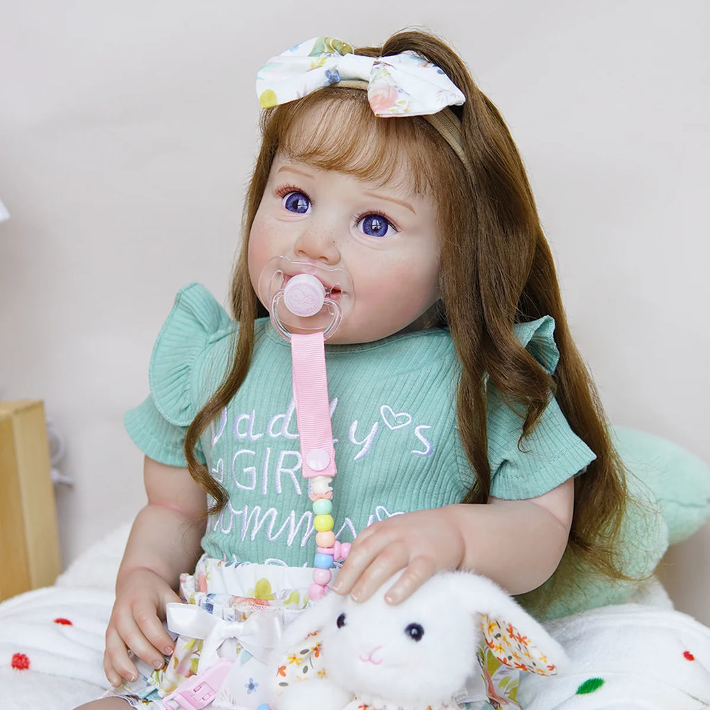Boneca Bebê Reborn Corpo de Tecido 65cm Conjunto de Roupa Mamadeira Chupeta Brastoy