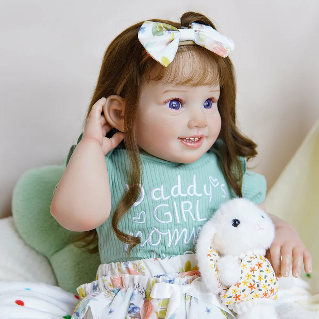 Boneca Bebê Reborn Corpo de Tecido 65cm Conjunto de Roupa Mamadeira Chupeta Brastoy