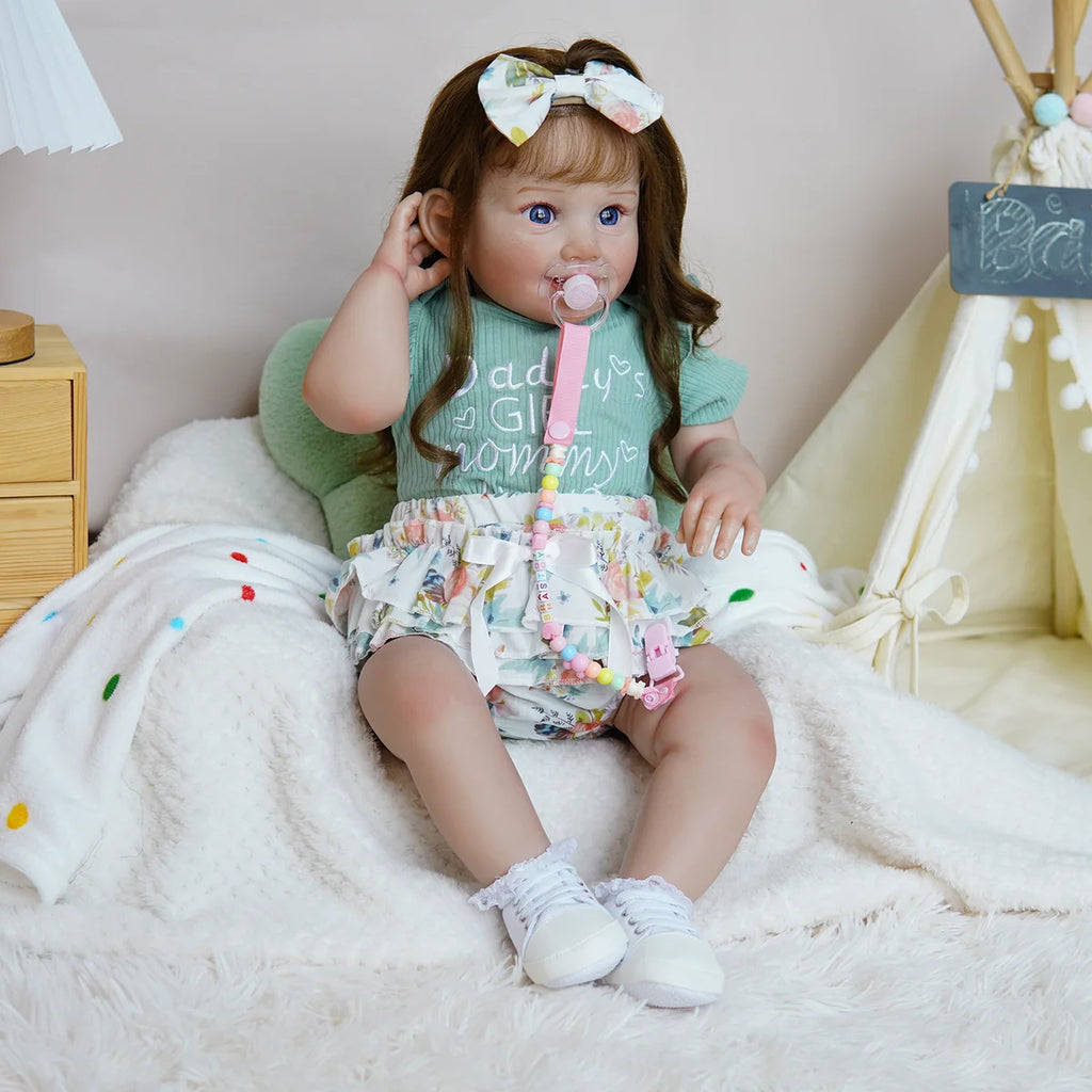 Boneca Bebê Reborn Corpo de Tecido 65cm Conjunto de Roupa Mamadeira Chupeta Brastoy