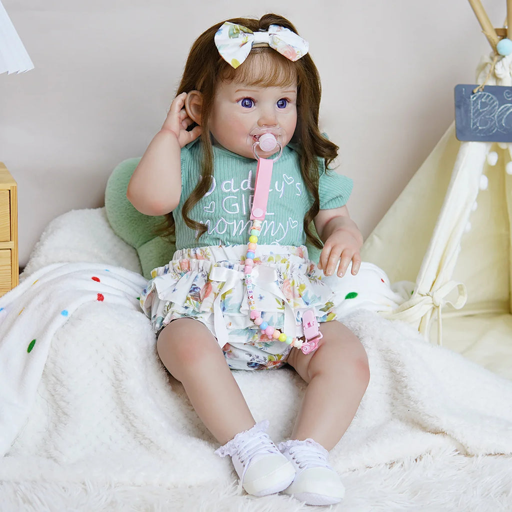 Boneca Bebê Reborn Corpo de Tecido 65cm Conjunto de Roupa Mamadeira Chupeta Brastoy