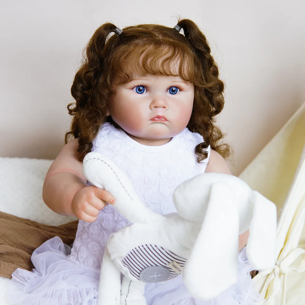 Boneca Bebê Reborn Corpo de Tecido 60cm Conjunto de Roupa Mamadeira Chupeta Brastoy