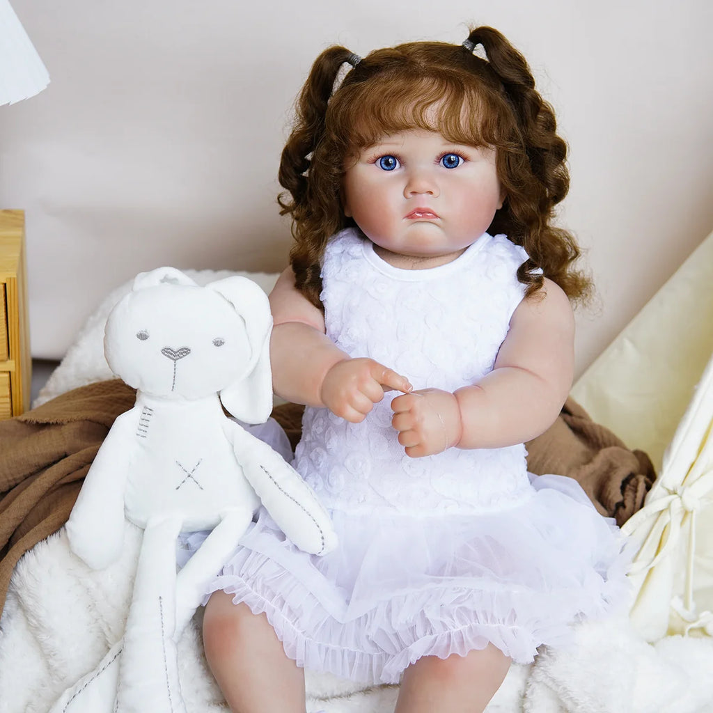 Boneca Bebê Reborn Corpo de Tecido 60cm Conjunto de Roupa Mamadeira Chupeta Brastoy