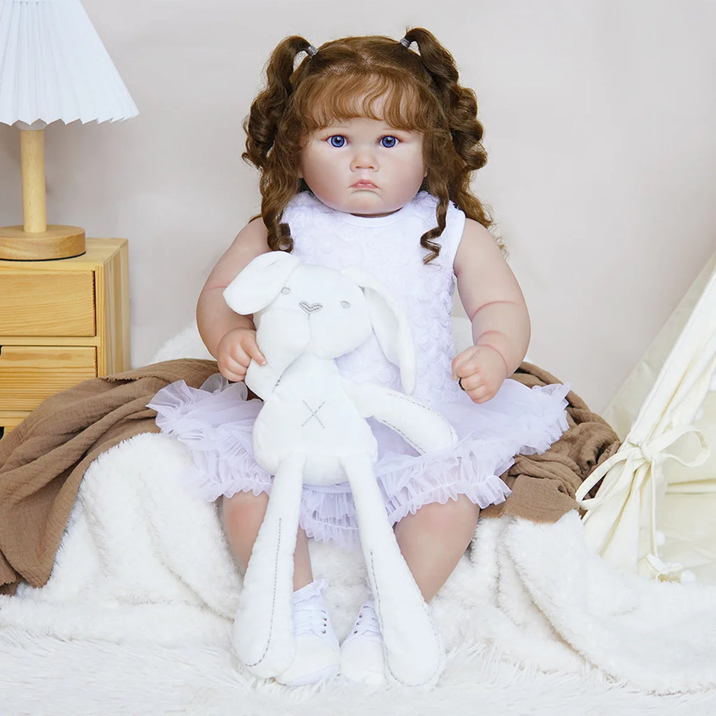 Boneca Bebê Reborn Corpo de Tecido 60cm Conjunto de Roupa Mamadeira Chupeta Brastoy