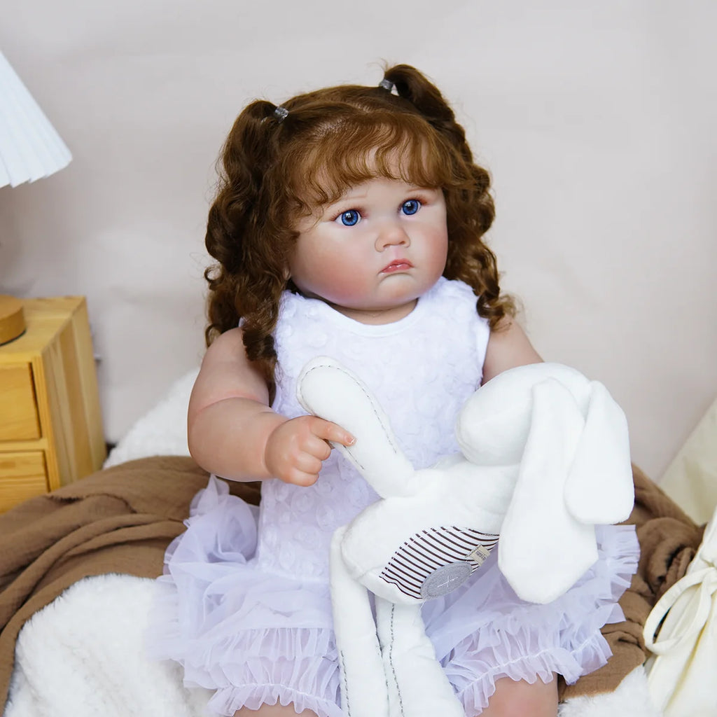 Boneca Bebê Reborn Corpo de Tecido 60cm Conjunto de Roupa Mamadeira Chupeta Brastoy