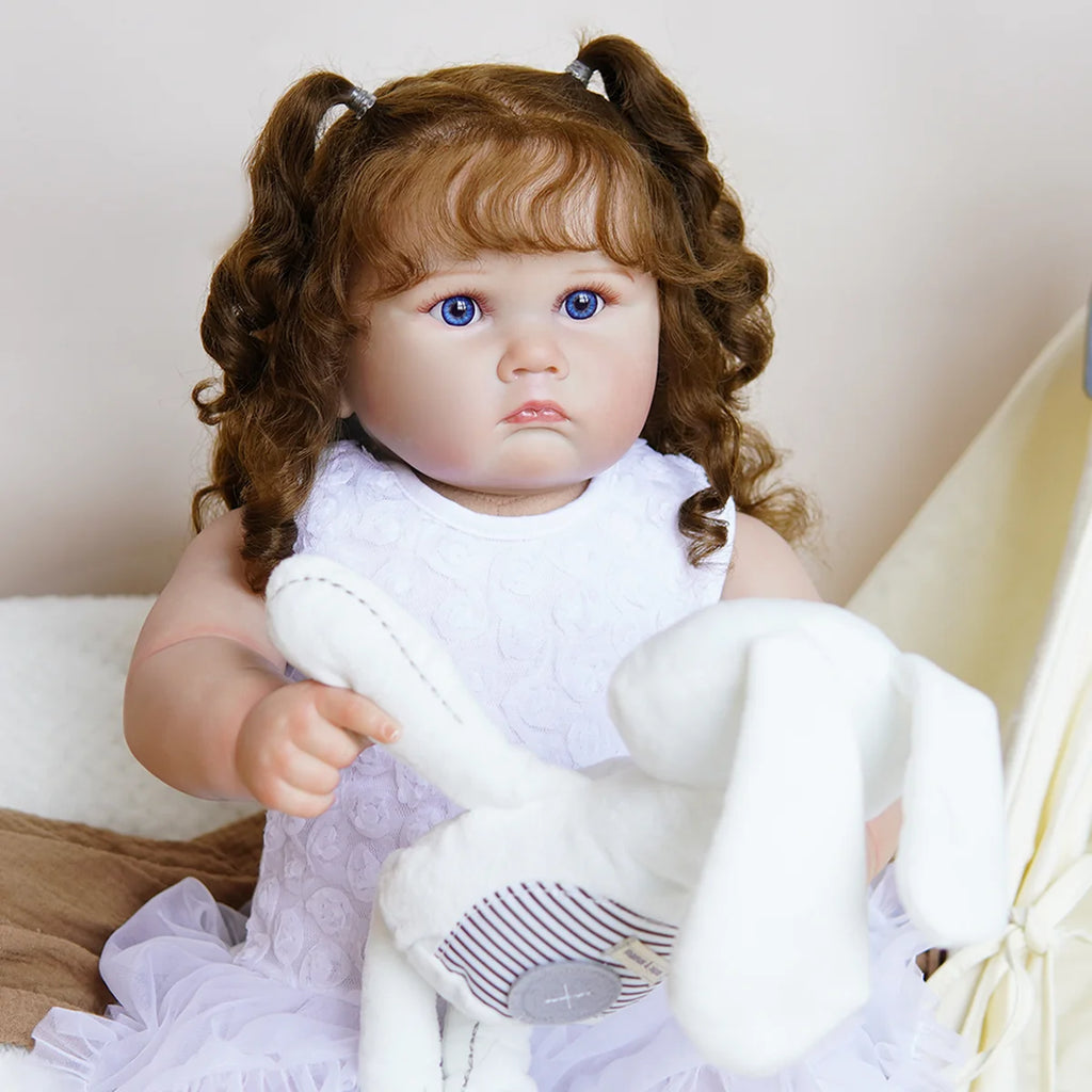Boneca Bebê Reborn Corpo de Tecido 60cm Conjunto de Roupa Mamadeira Chupeta Brastoy