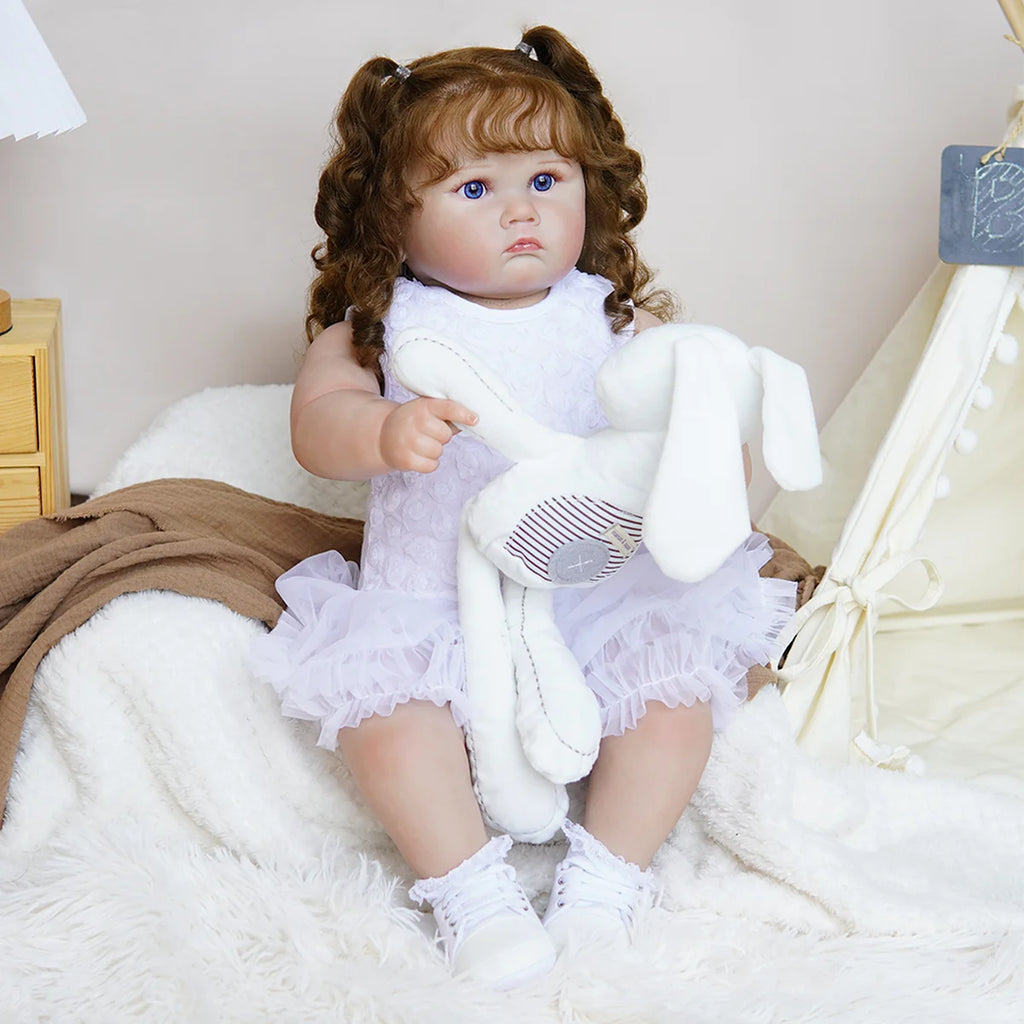 Boneca Bebê Reborn Corpo de Tecido 60cm Conjunto de Roupa Mamadeira Chupeta Brastoy