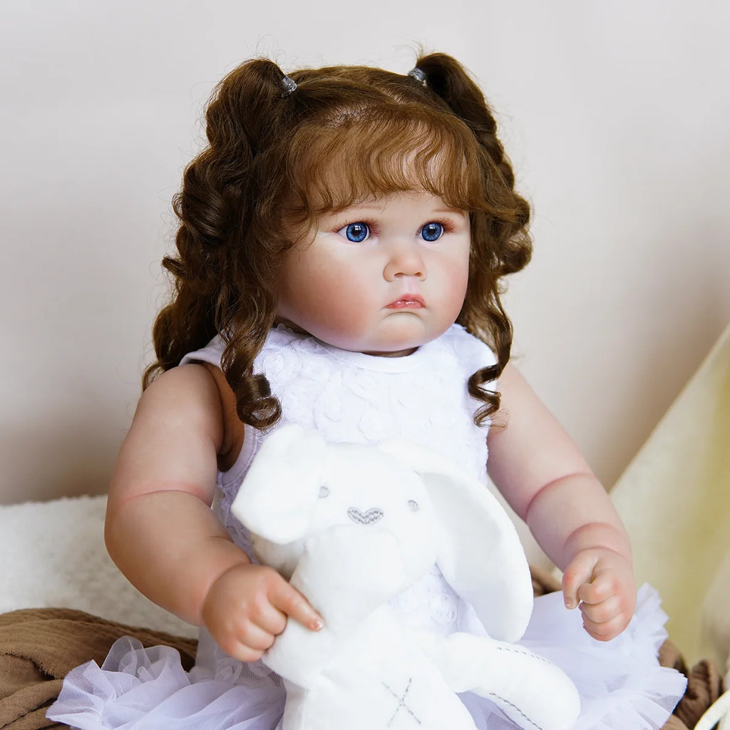Boneca Bebê Reborn Corpo de Tecido 60cm Conjunto de Roupa Mamadeira Chupeta Brastoy