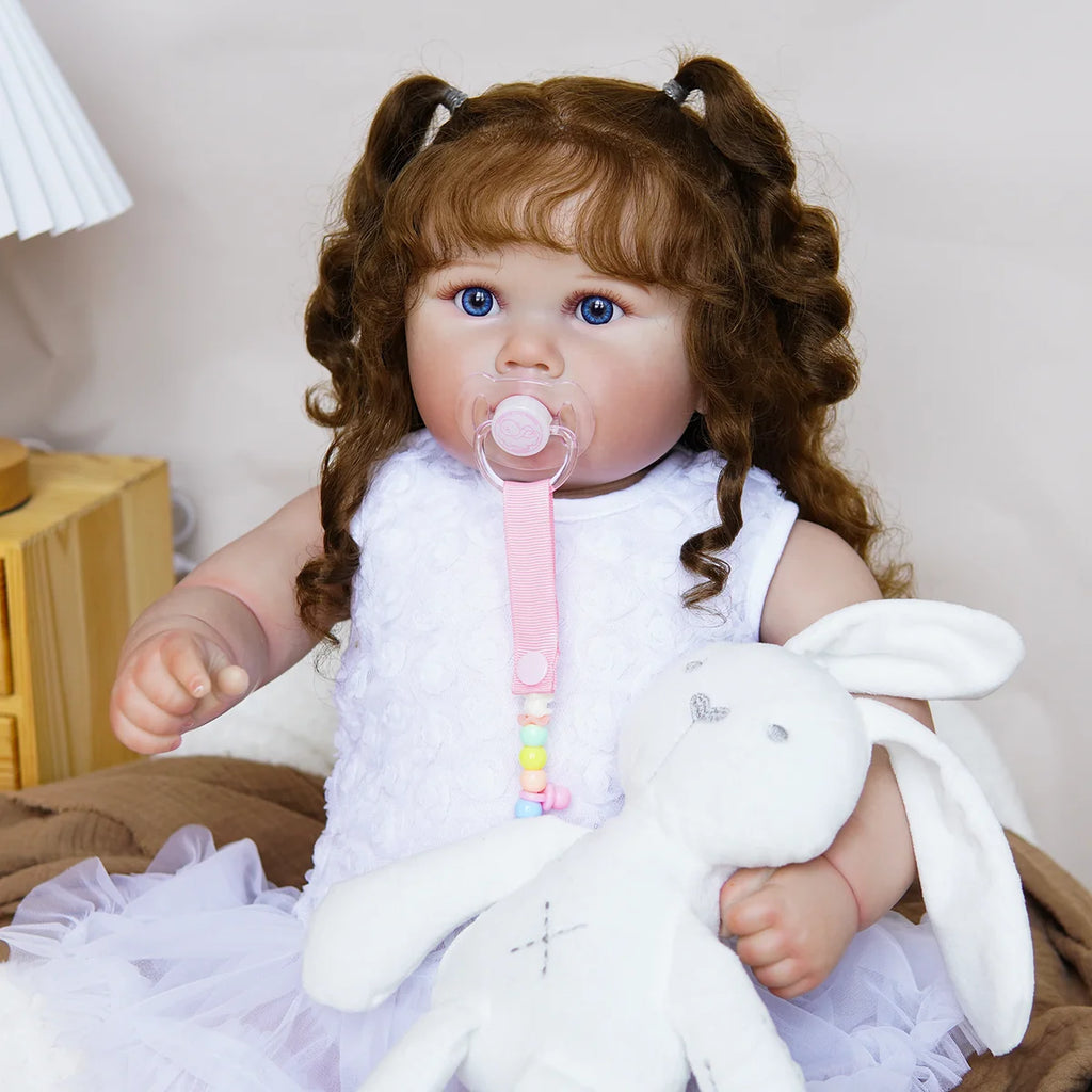 Boneca Bebê Reborn Corpo de Tecido 60cm Conjunto de Roupa Mamadeira Chupeta Brastoy