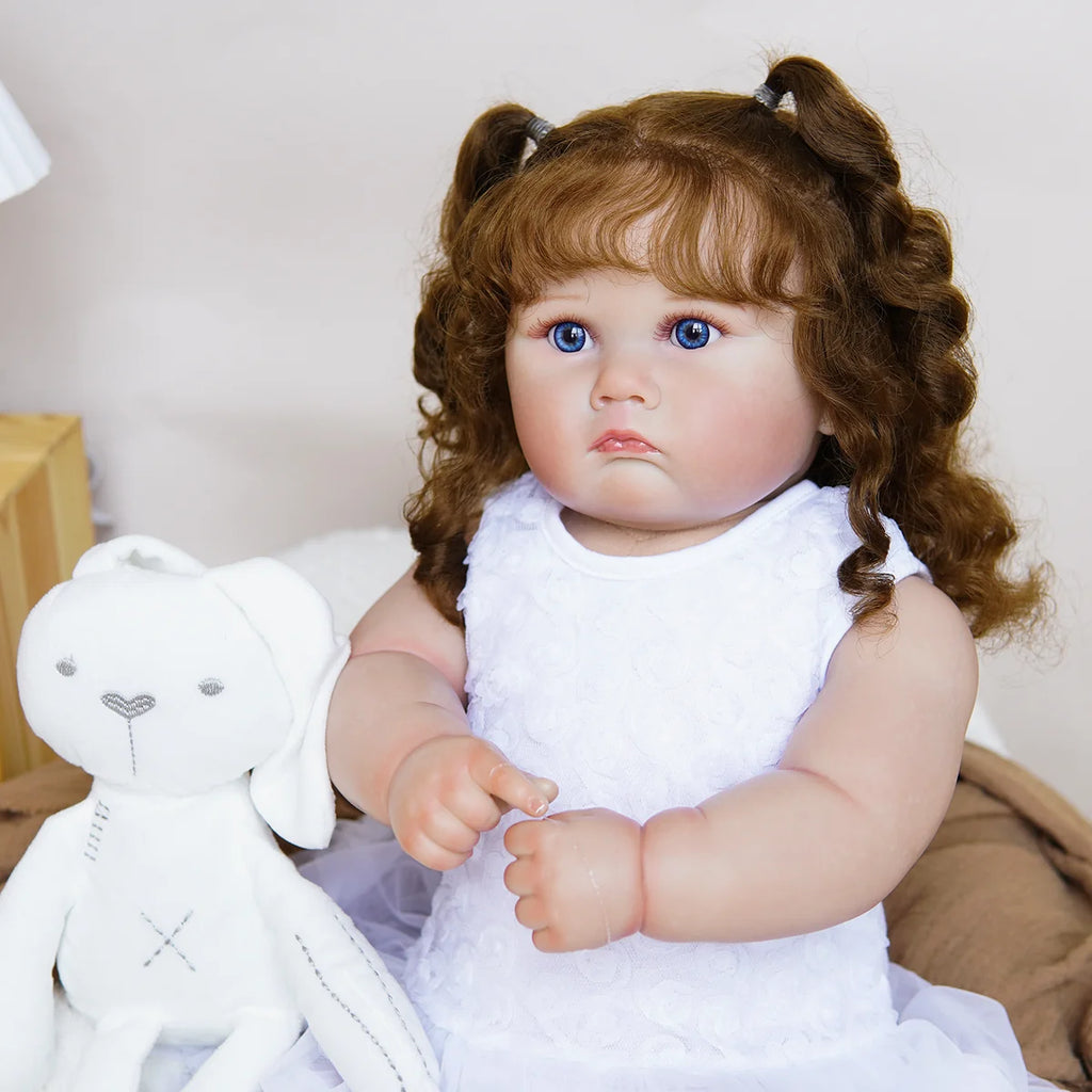 Boneca Bebê Reborn Corpo de Tecido 60cm Conjunto de Roupa Mamadeira Chupeta Brastoy