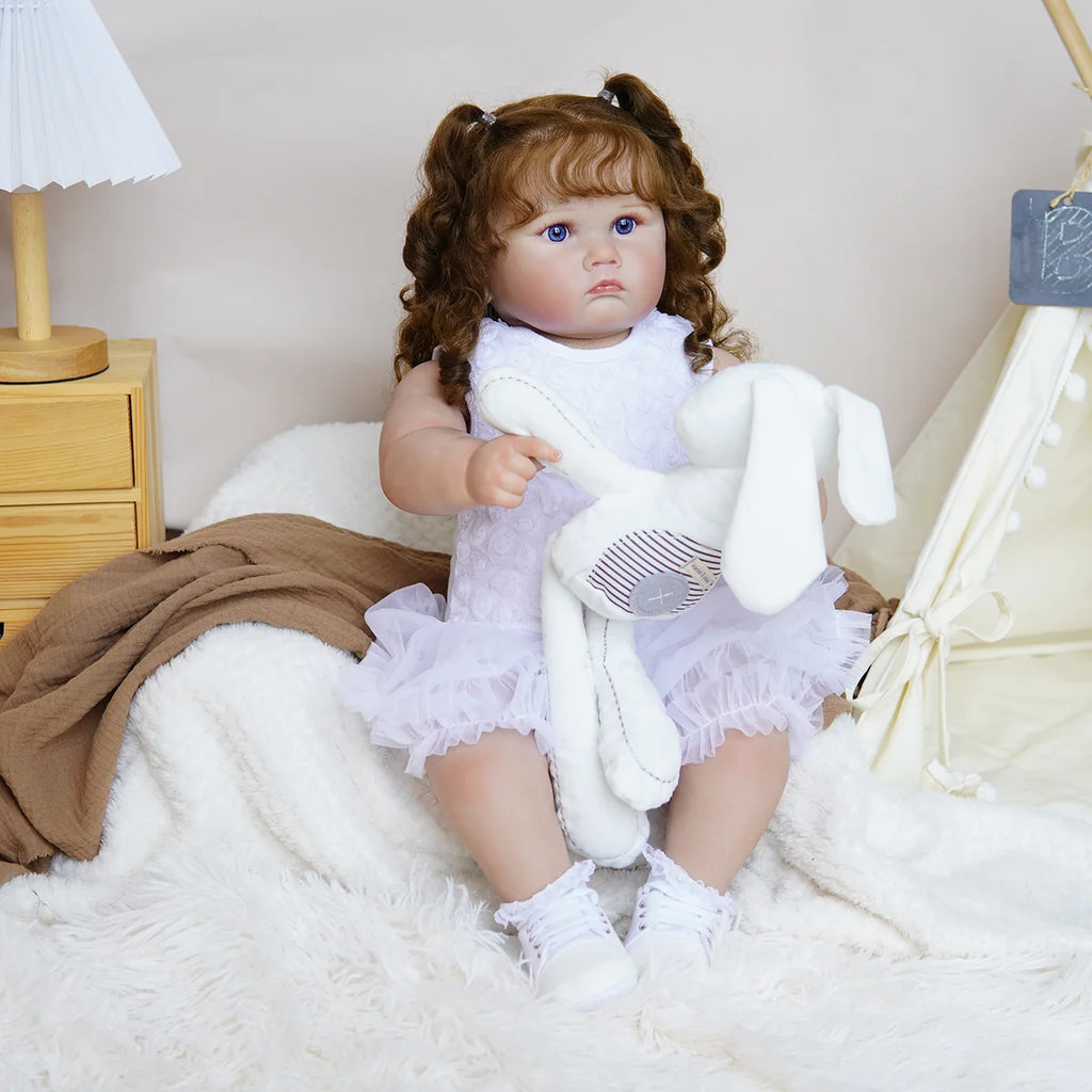 Boneca Bebê Reborn Corpo de Tecido 60cm Conjunto de Roupa Mamadeira Chupeta Brastoy