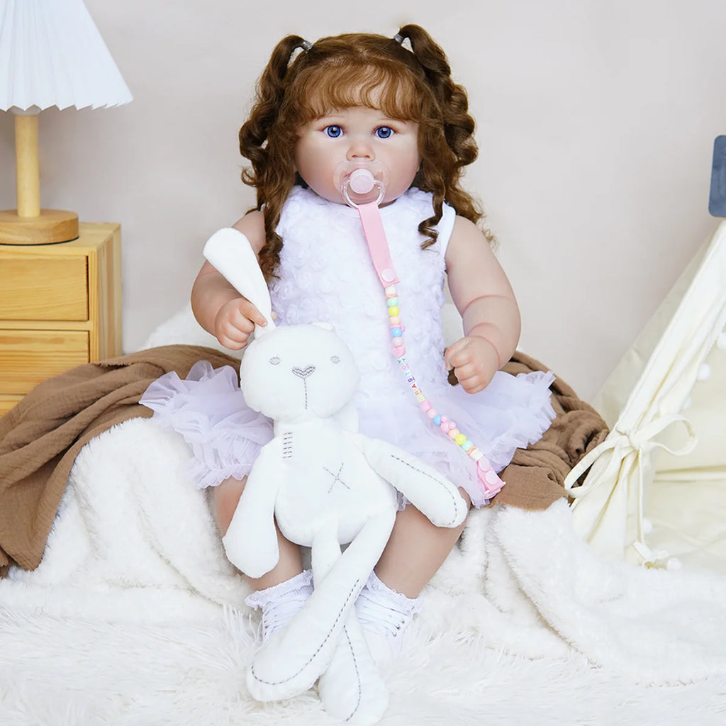 Boneca Bebê Reborn Corpo de Tecido 60cm Conjunto de Roupa Mamadeira Chupeta Brastoy