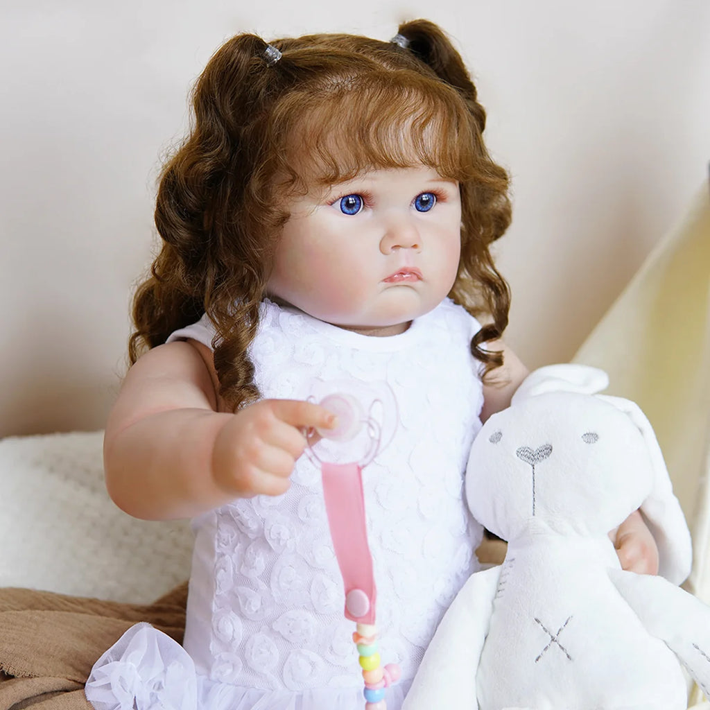 Boneca Bebê Reborn Corpo de Tecido 60cm Conjunto de Roupa Mamadeira Chupeta Brastoy