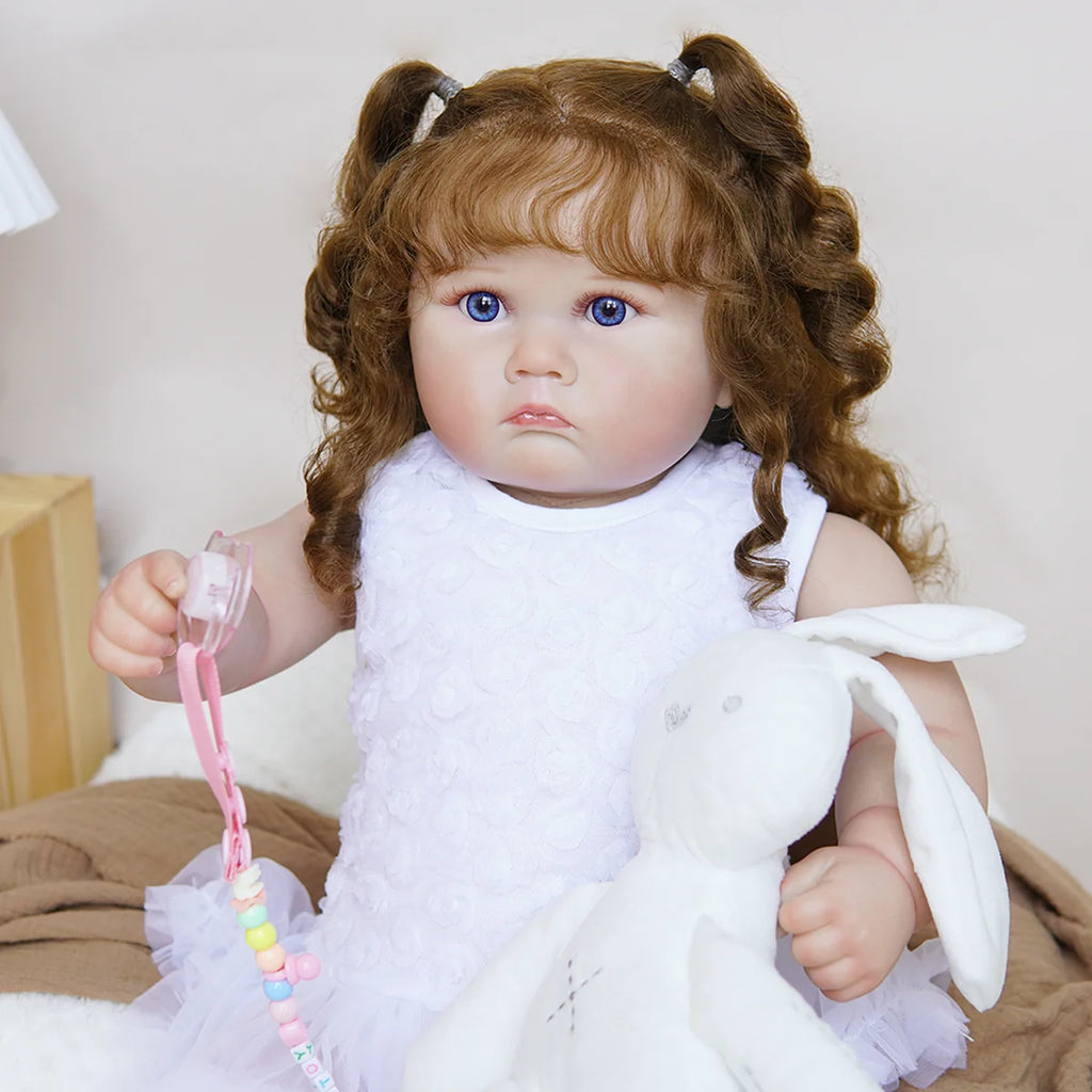 Boneca Bebê Reborn Corpo de Tecido 60cm Conjunto de Roupa Mamadeira Chupeta Brastoy