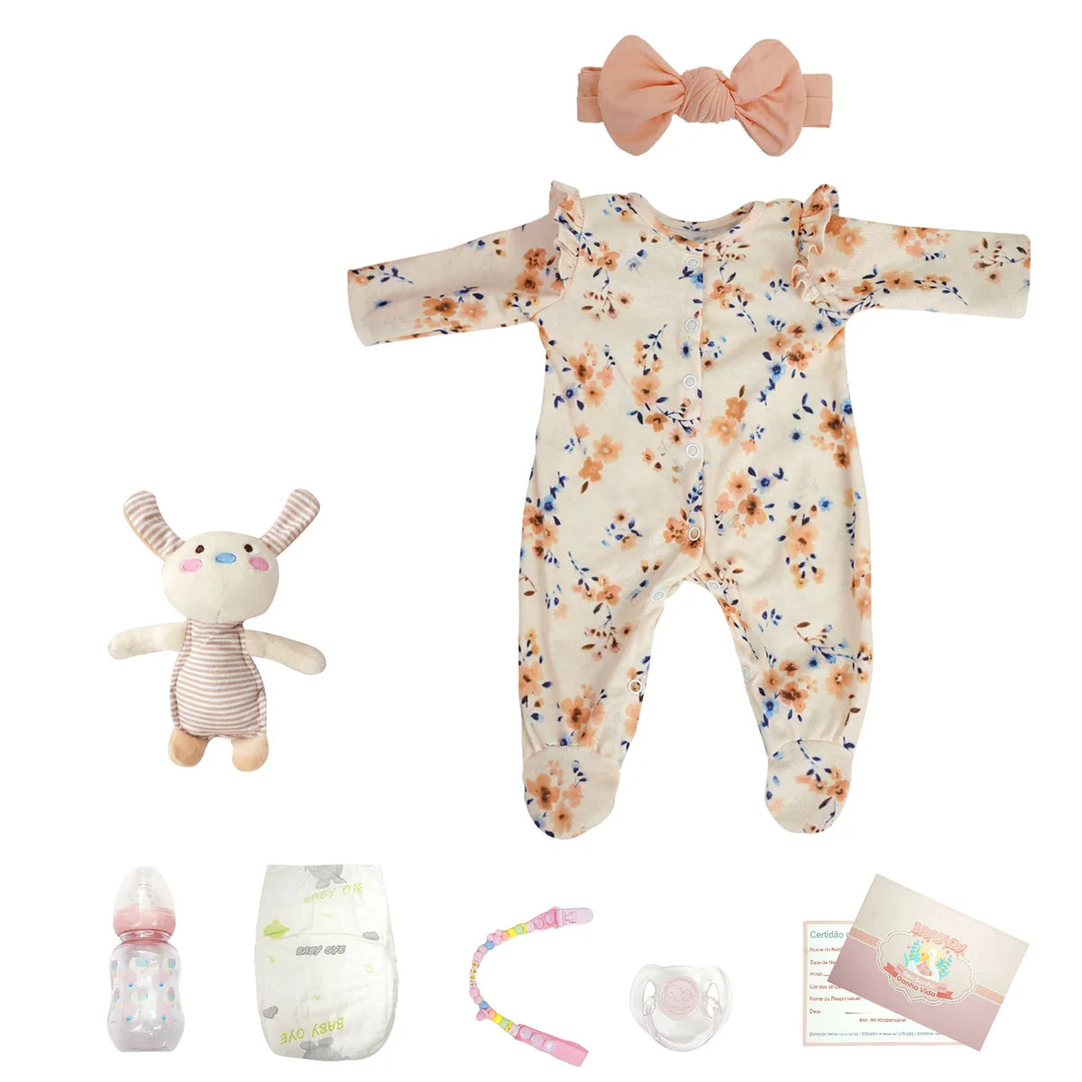 Boneca Bebê Reborn Realista Brastoy Original 48cm Silicone Kit Conjunto de Roupa Mamadeira Chupeta Certidão Fralda e Pelúcia