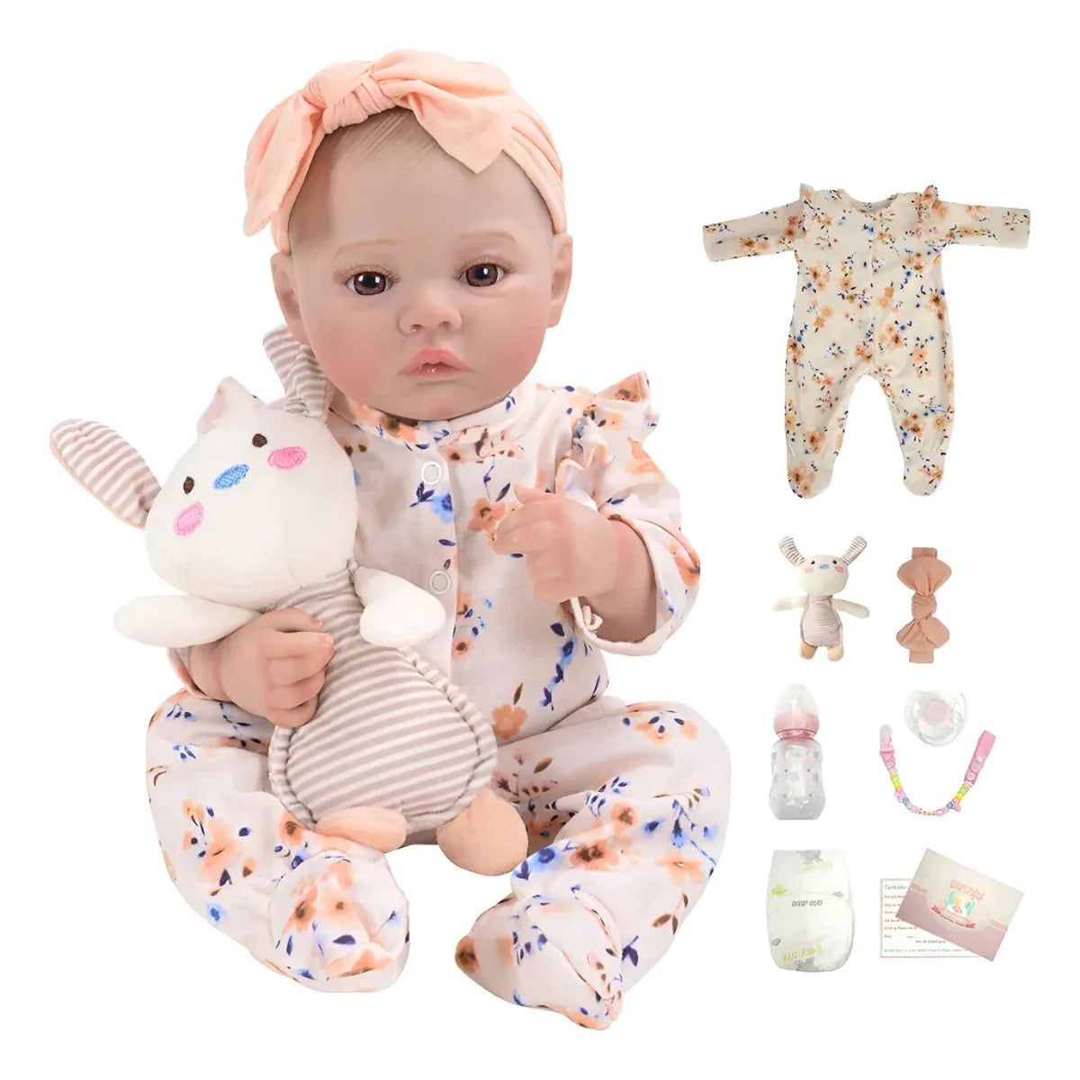 Boneca Bebê Reborn Realista Brastoy Original 48cm Silicone Kit Conjunto de Roupa Mamadeira Chupeta Certidão Fralda e Pelúcia