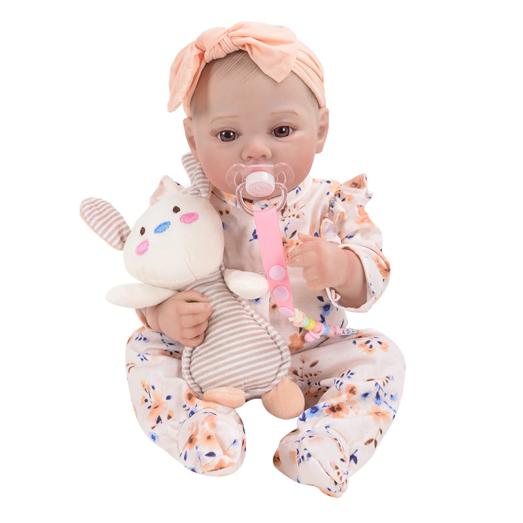 Boneca Bebê Reborn Realista Brastoy Original 48cm Silicone Kit Conjunto de Roupa Mamadeira Chupeta Certidão Fralda e Pelúcia