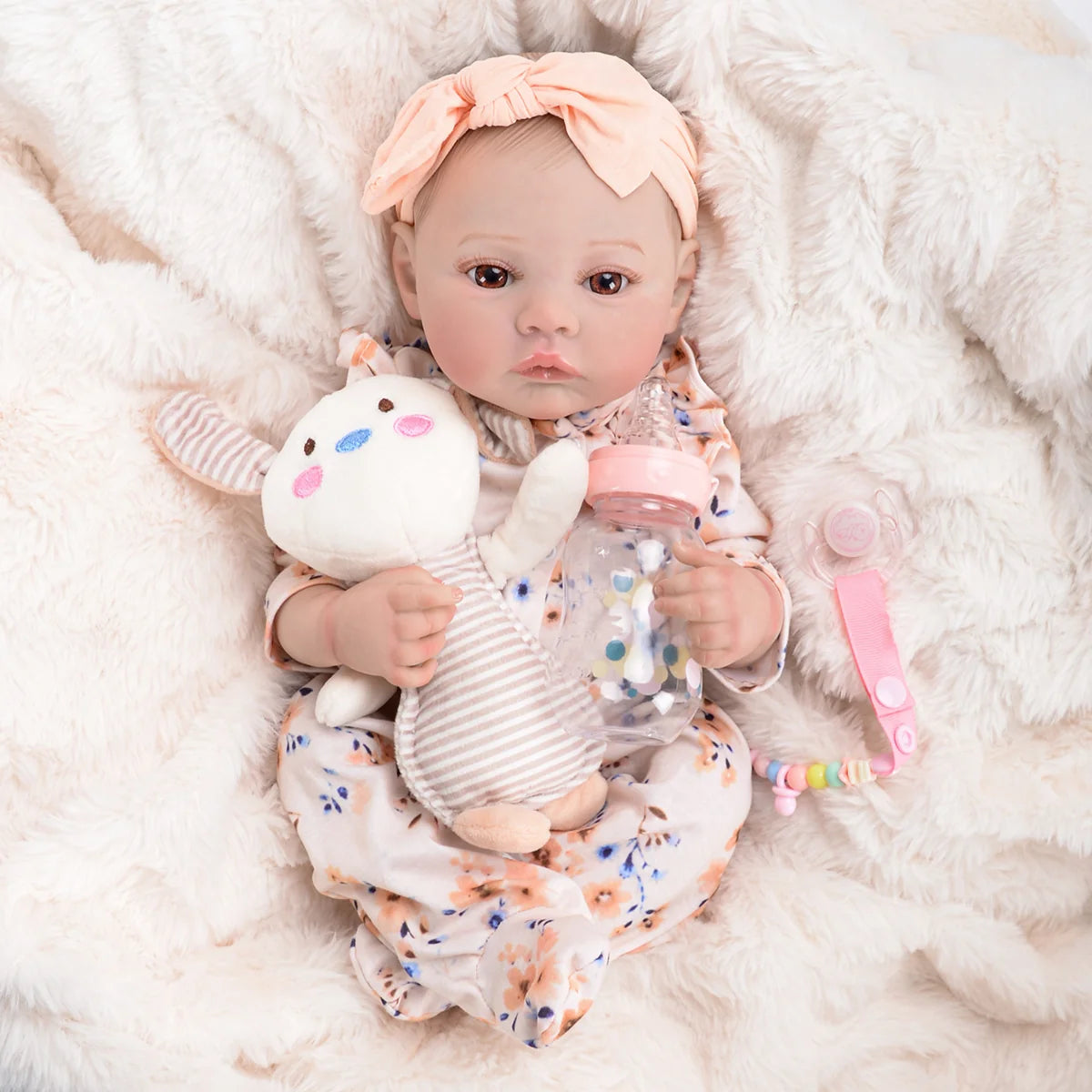 Boneca Bebê Reborn Realista Brastoy Original 48cm Silicone Kit Conjunto de Roupa Mamadeira Chupeta Certidão Fralda e Pelúcia