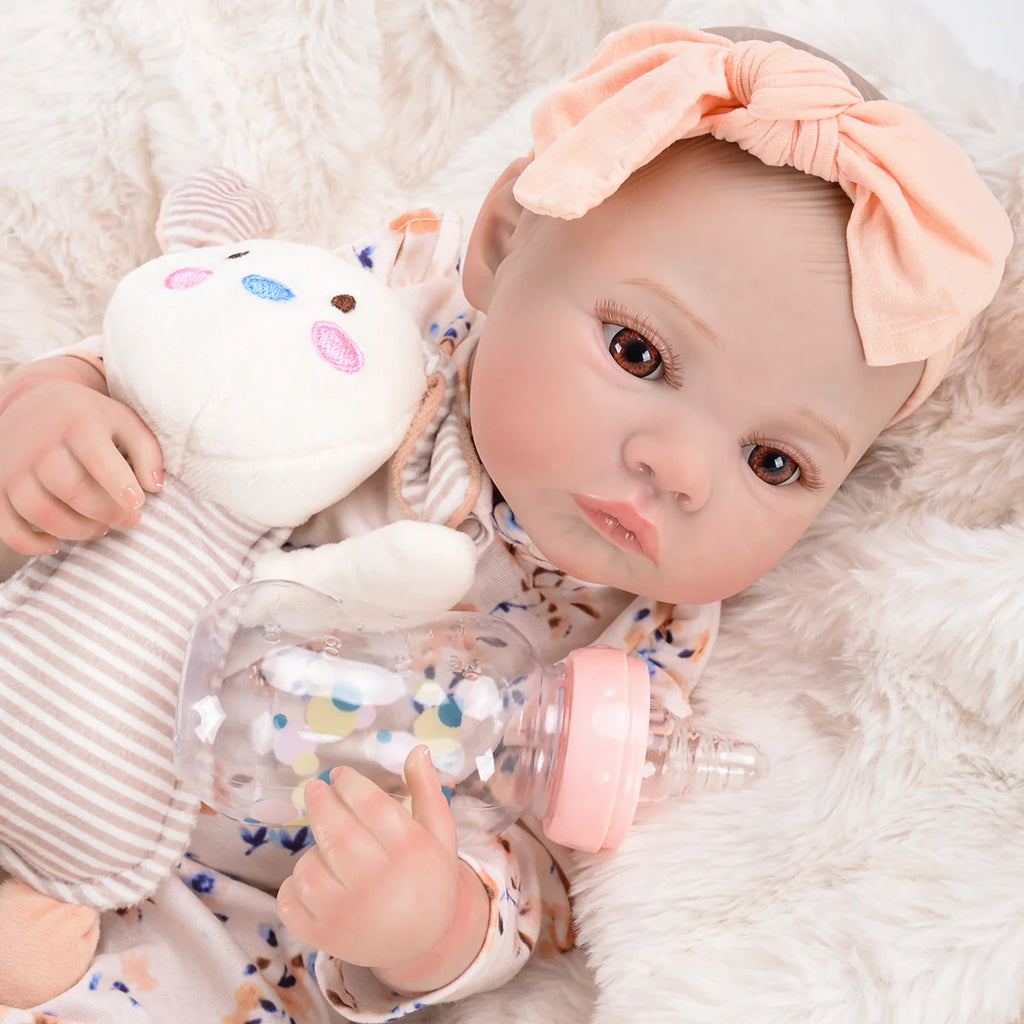 Boneca Bebê Reborn Realista Brastoy Original 48cm Silicone Kit Conjunto de Roupa Mamadeira Chupeta Certidão Fralda e Pelúcia