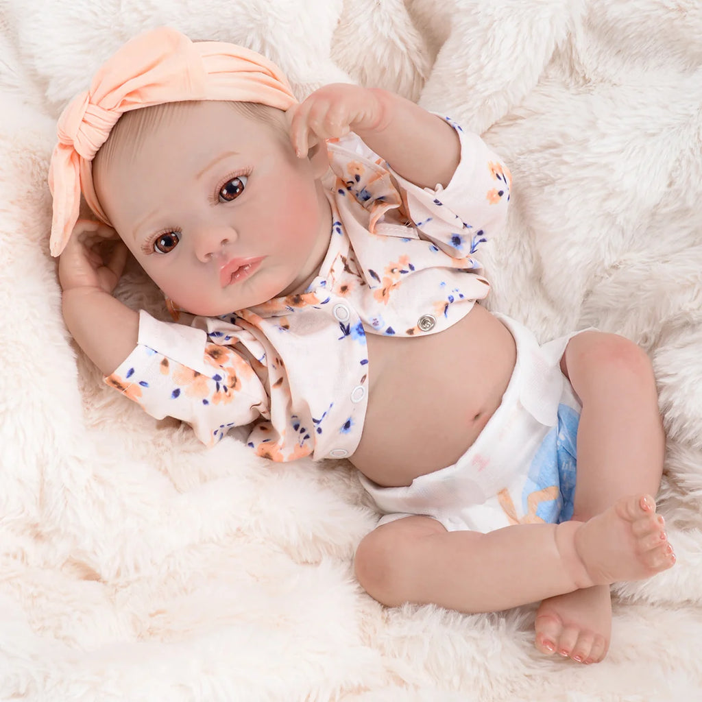 Boneca Bebê Reborn Realista Brastoy Original 48cm Silicone Kit Conjunto de Roupa Mamadeira Chupeta Certidão Fralda e Pelúcia