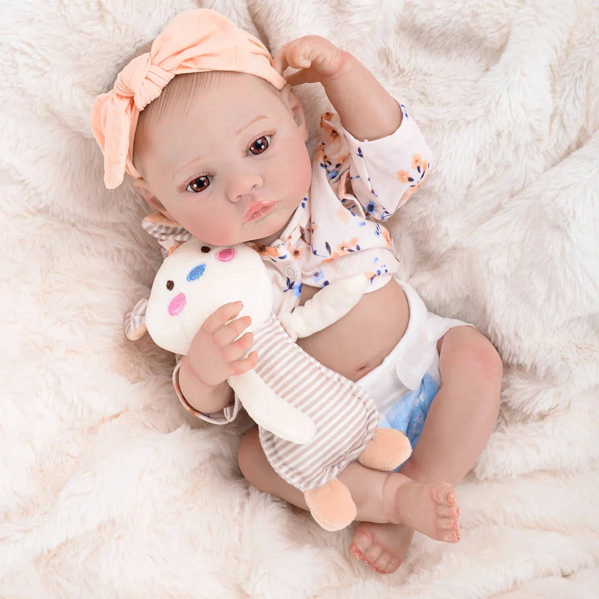 Boneca Bebê Reborn Realista Brastoy Original 48cm Silicone Kit Conjunto de Roupa Mamadeira Chupeta Certidão Fralda e Pelúcia