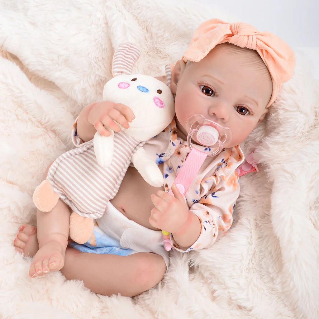 Boneca Bebê Reborn Realista Brastoy Original 48cm Silicone Kit Conjunto de Roupa Mamadeira Chupeta Certidão Fralda e Pelúcia