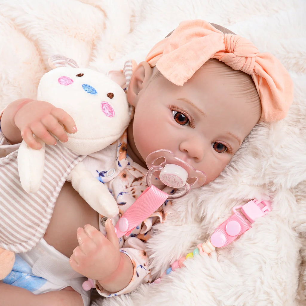 Boneca Bebê Reborn Realista Brastoy Original 48cm Silicone Kit Conjunto de Roupa Mamadeira Chupeta Certidão Fralda e Pelúcia