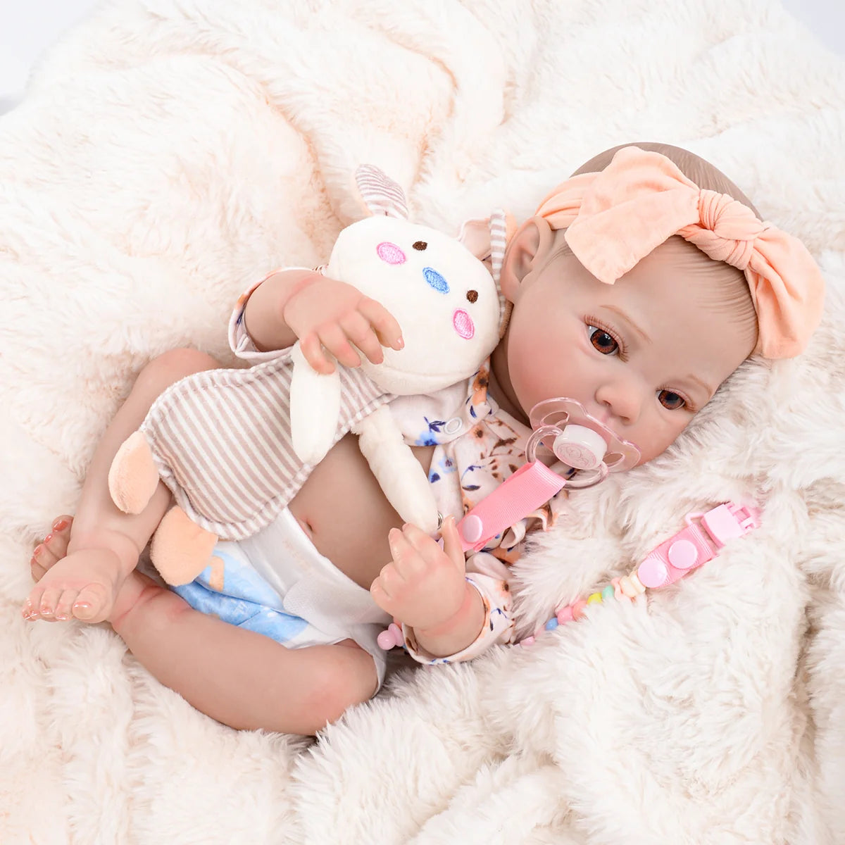 Boneca Bebê Reborn Realista Brastoy Original 48cm Silicone Kit Conjunto de Roupa Mamadeira Chupeta Certidão Fralda e Pelúcia