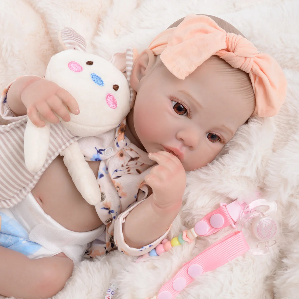 Boneca Bebê Reborn Realista Brastoy Original 48cm Silicone Kit Conjunto de Roupa Mamadeira Chupeta Certidão Fralda e Pelúcia
