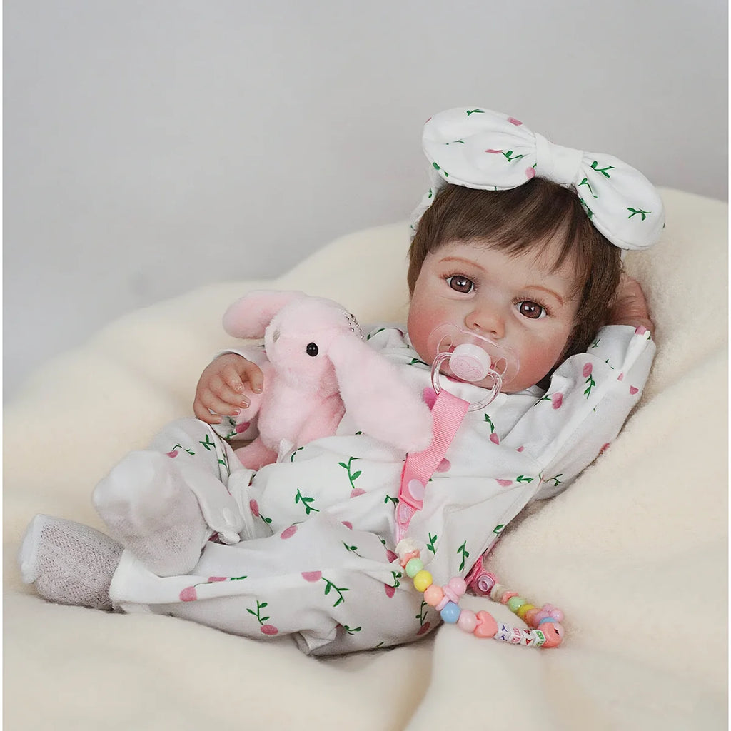 Boneca Bebê Reborn Silicone Realista 48cm Original Kit Acessórios Conjunto Roupa Mamadeira Chupeta Pelúcia Fralda Certidão